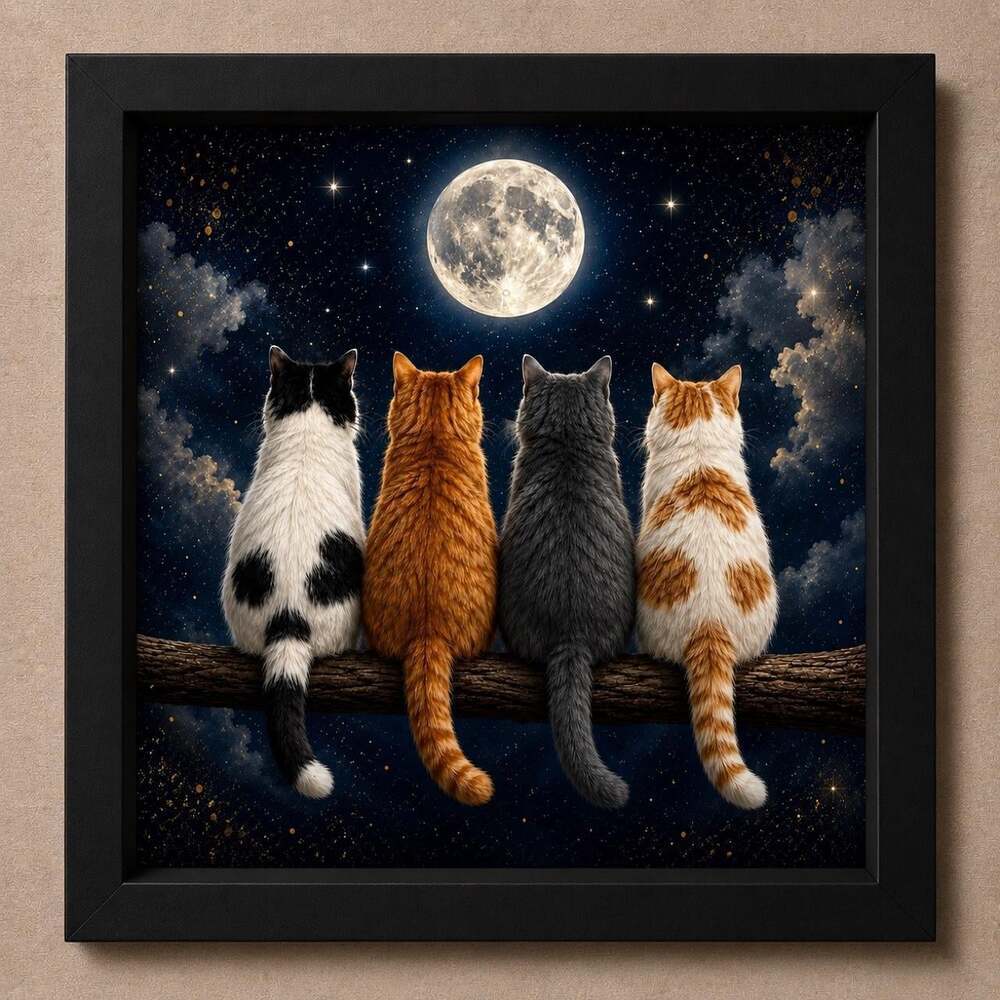 8 X 8 Framed Moonlit Cats Wall 9827